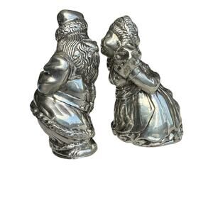 Vintage Pewter Kirk Stieff Williamsburg Christmas Santa Salt And Pepper Shakers